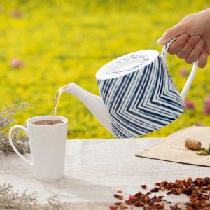 Theepot strepen blauw Kunst en Kadootjes