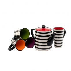 Theepot zwart/wit gestreept Kunst en Kadootjes