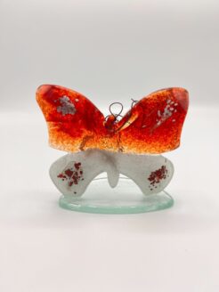 Papillon en verre - Blanc et rouge