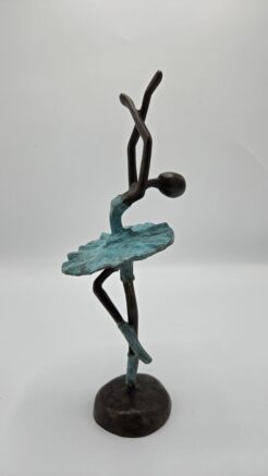 Statue de ballerine en bronze – figure féminine artistique avec détails turquoise (25 cm)