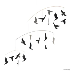 Vol d'oiseaux mobile « soleil noir » (50x40)