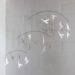 Vol d'oiseaux mobiles blancs (50x40)