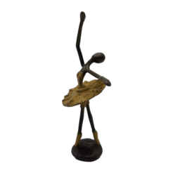 Statue de ballerine en bronze – figure féminine en pose de danse avec patine jaune ocre (25 cm)