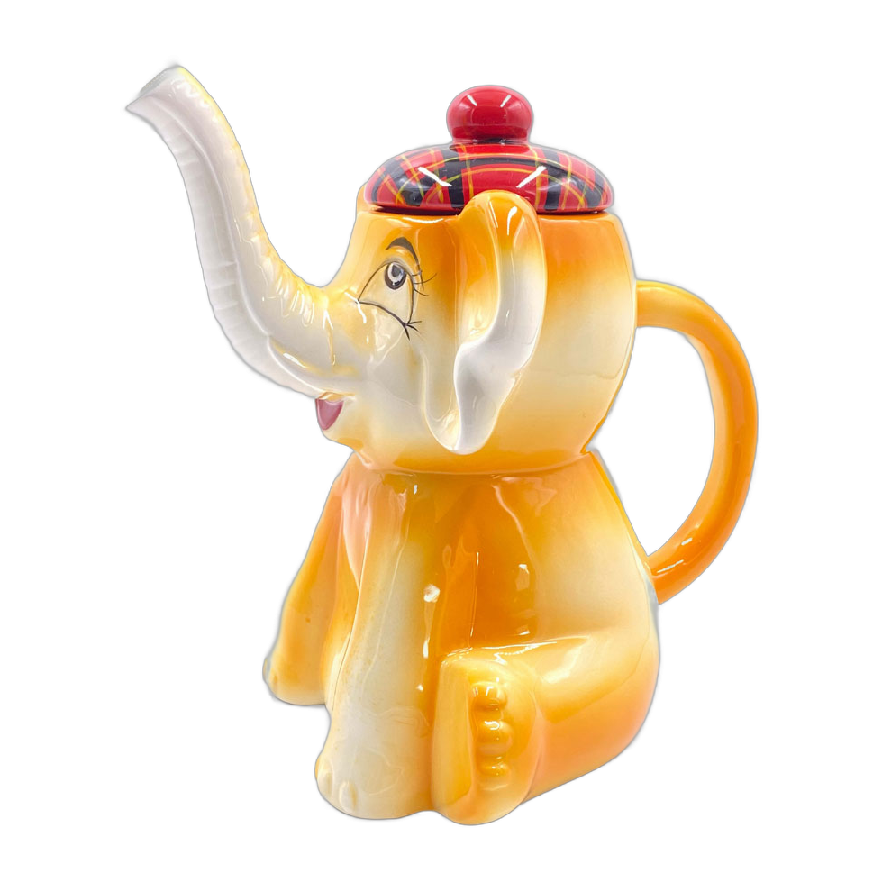 Théière design elephant avec chapeau tartan
