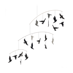 Vol d’oiseaux mobile « soleil noir » (50×40)
